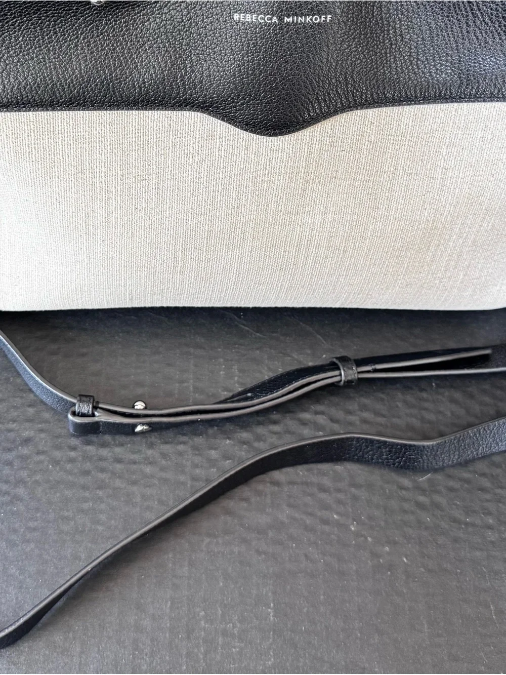 Rebecca Minkoff Black and Cream Fabric Structured Tote Bag